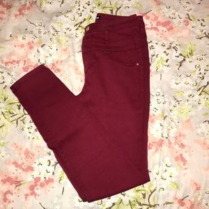 High-rise red skinny jeans